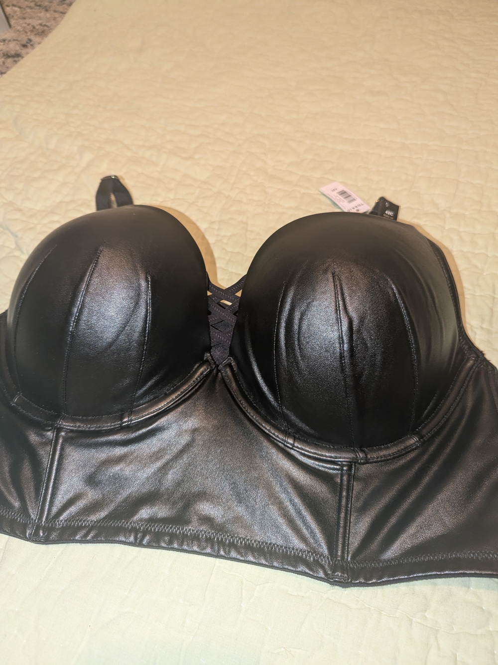 torrid Black Faux Leather Longline Push-Up Bra with Cross Detail